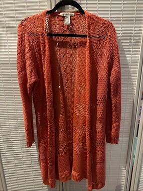 Crochet Open-Front Women's Cardigan Sweater - Orange